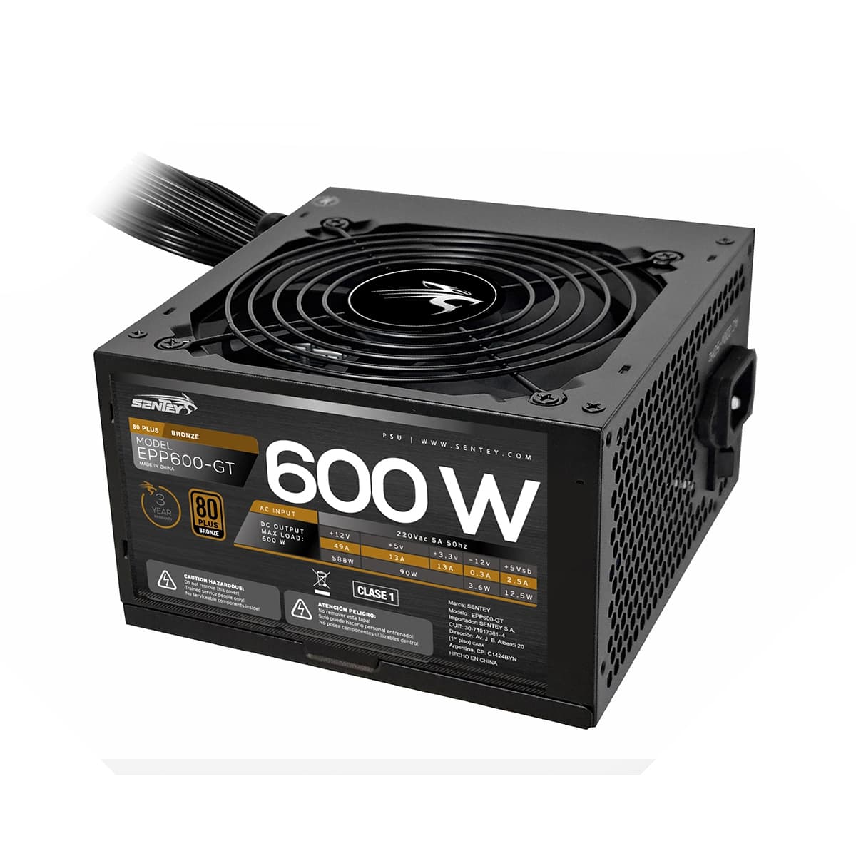 FUENTE SENTEY 600W 80 PLUS BRONZE (EPP600-GT)