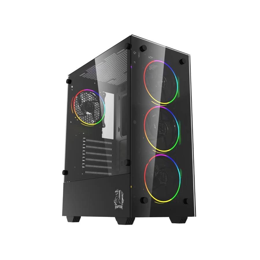 GABINETE GAMER RAPTOR SENTINEL TG MID TOWER RGB 4 FAN