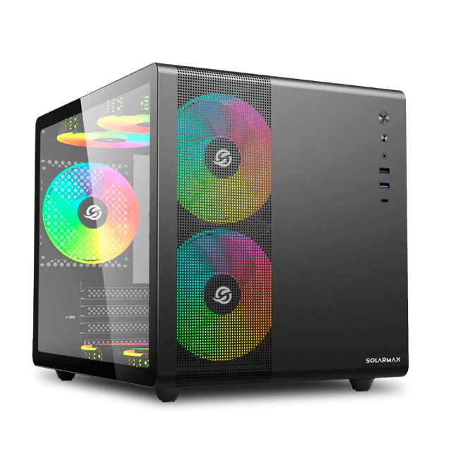 Gabinete Solarmax CM-B300 Black Templado Cubo 3x12CM RGB