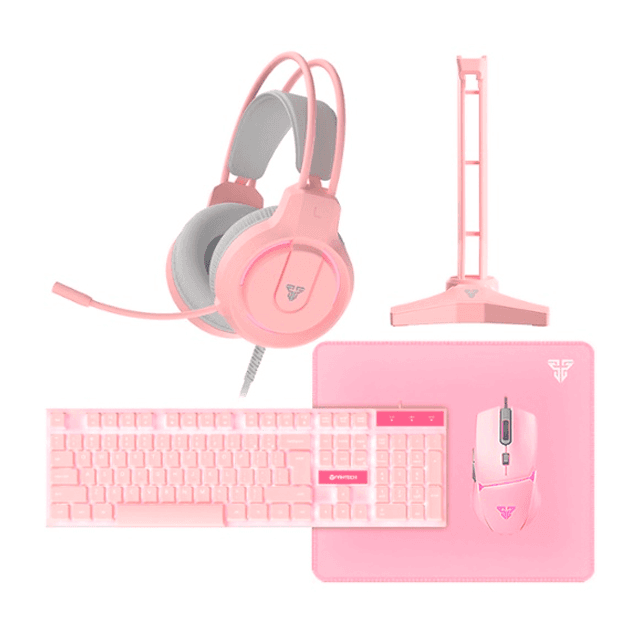 Kit Gamer 5 en 1 Fantech P51 Pink Teclado. Mouse. Pad. Auricular y Soporte Inglés