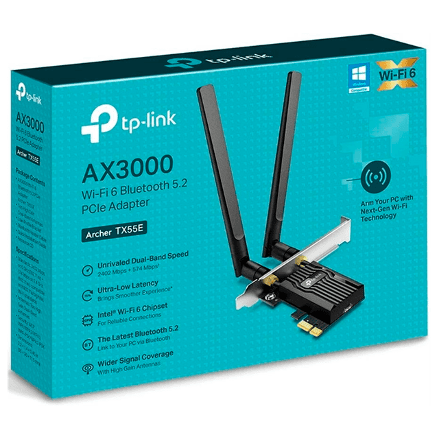 Placa de Red WiFi TP-Link Archer TX55E PCIE Dual Band AX3000 + Bluetooth 5.2