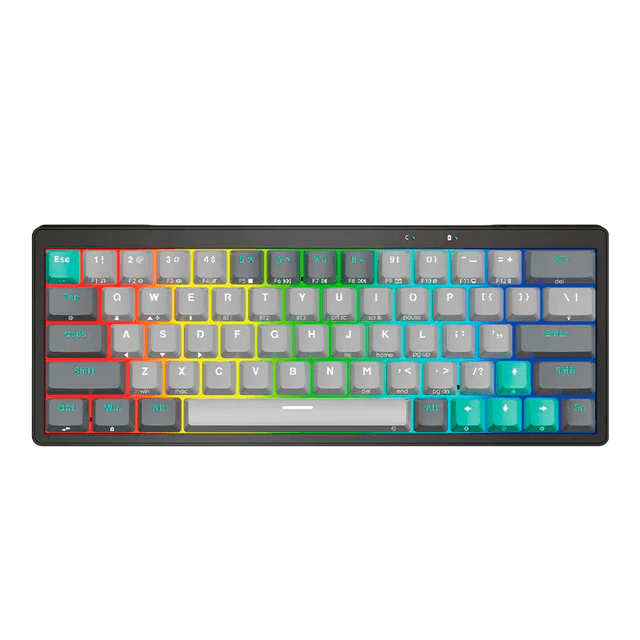 Teclado Fantech Atom PRO63 MK912 RGB Mercury Grey Wireless Mecánico Mini 60% Switch Blue Inglés