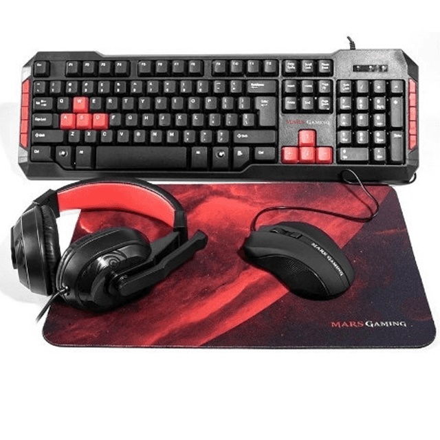 Kit Gamer 4 en 1 Teclado Mouse Auriculares y Mousepad Mars Gaming MRCP1 Combo