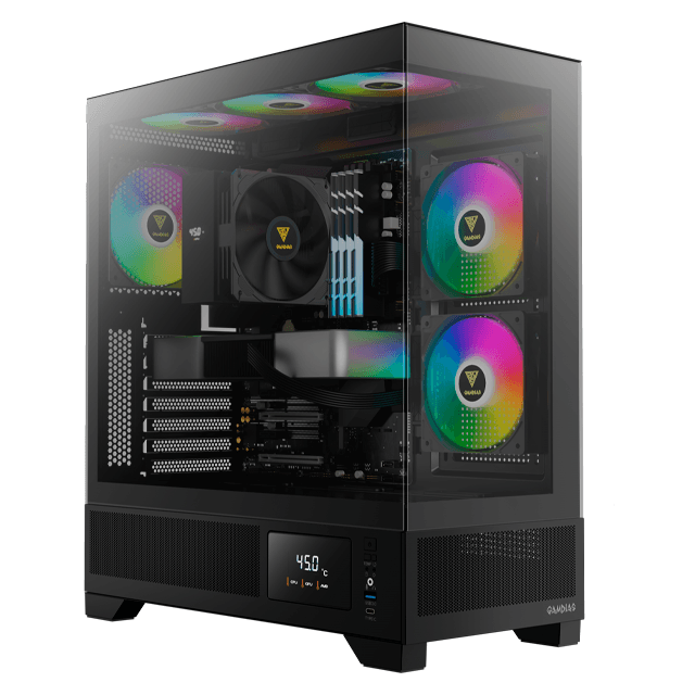 Gabinete Gamdias Atlas M1 Black Pantalla LCD Templado USB Type-C 3x12cm ARGB