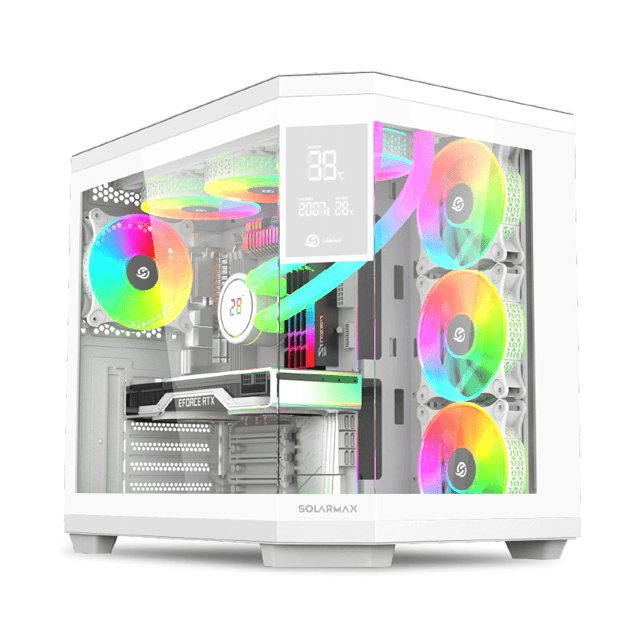 Gabinete Solarmax CM-W950S White Pantalla LCD Templado 4x12cm ARGB Full View