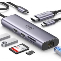 HUB USB C UGREEN 60515 CM512 (7 EN UNO - USB3.0/4K/HDMI/RJ45/ SD/100W)