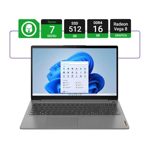 Notebook Lenovo Ideapad Slim 3 15abr8 15.6" Amd Ryzen 7 5825u 16gb Ram 512gb Nvme Fhd - W11 - Grey