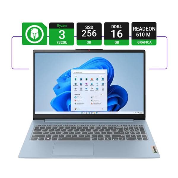 Notebook Lenovo Ip Slim 3 15amn8 15.6" Ryzen 3 7320u 16gb 256gb Nvme Fhd Sin So + Maletin