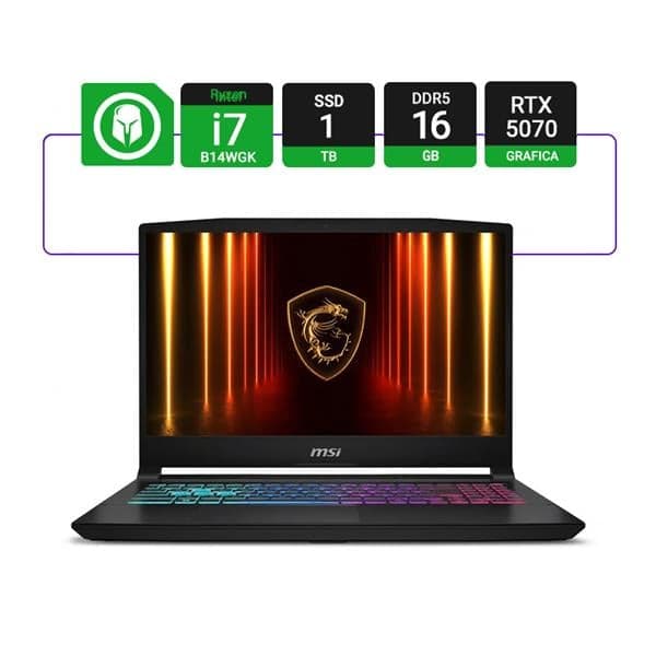 Notebook Msi Katana 15 Hx B14wgk 15,6" Intel I7 14650hx 16gb Ram 1tb Nvme Rtx 5070 W11 165hz