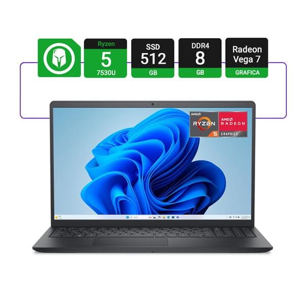 Notebook Dell 15.6" 5255 Amd Ryzen 5 7530u 8gb Ram 512gb Ssd Touchscreen - W11 - Black