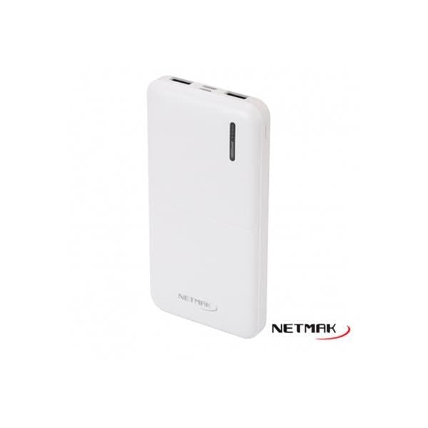Cargador Portable Netmak 10.000 Mah Blanco- Entrada Micro/tipo C - Salida 2 Usb