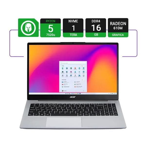 Notebook Acer Aspire 3 15.6" Fhd Amd Ryzen 5 7520u 16gb Ram 1tb Nvme - Touchscreen