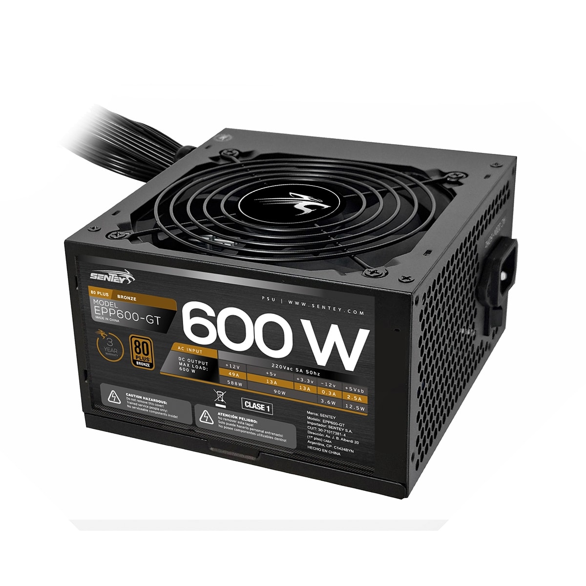 FUENTE SENTEY 600W 80 PLUS BRONZE (EPP600-GT)