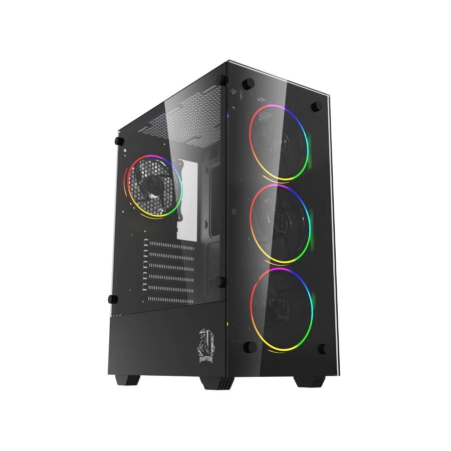 GABINETE GAMER RAPTOR SENTINEL TG MID TOWER RGB 4 FAN