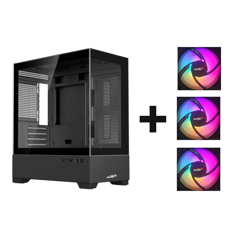 GABINETE GAMER SENTEY H30 BLACK + 3 COOLERS FIXED RGB MOLEX 120MM