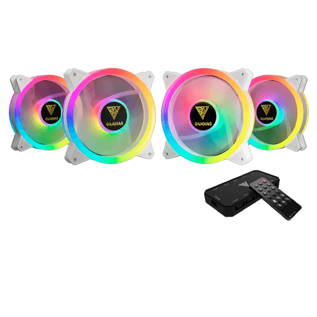 Cooler Fan KIT 4 Coolers Gamdias Aeolus M2-1204R White ARGB (4x120mm + Controladora + Remoto)
