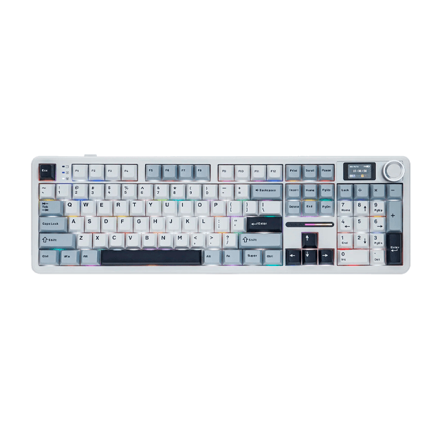 Teclado Aula F108 Pro Light Blue White Dark Purple Mecánico Wireless RGB Switch Reaper LCD