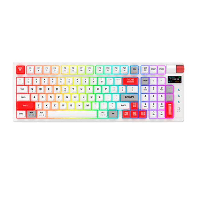 Teclado Fantech Atom PRO97 MK918 RGB White Wireless Bluetooth Mecánico 95% Switch Red Inglés
