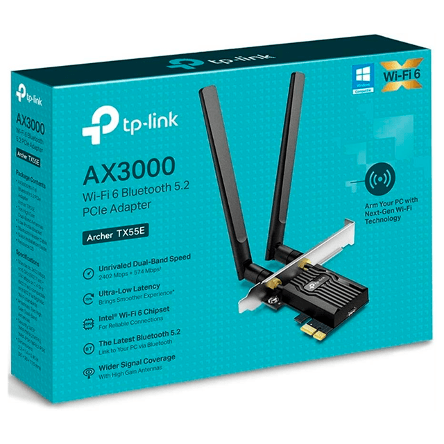 Placa de Red WiFi TP-Link Archer TX55E PCIE Dual Band AX3000 + Bluetooth 5.2