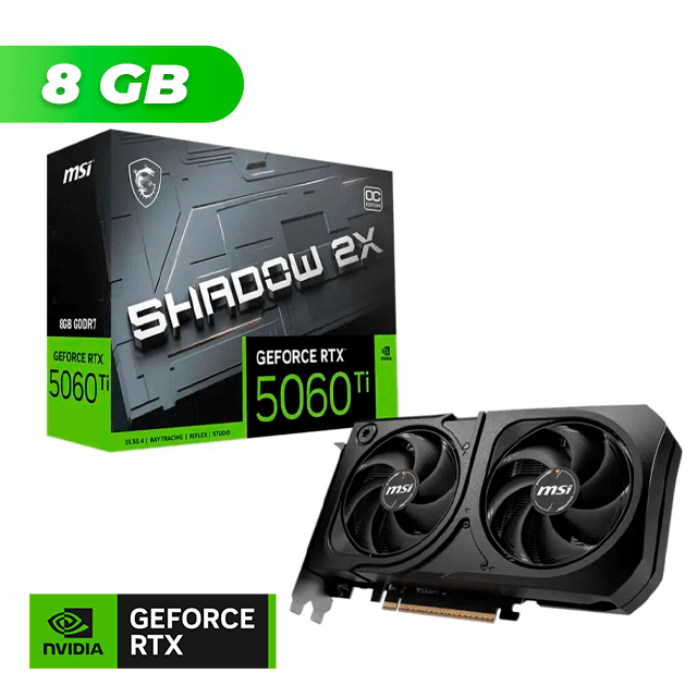 Placa de Video MSI NVIDIA GeForce RTX 5060 TI SHADOW 2X OC PLUS 8Gb GDDR7