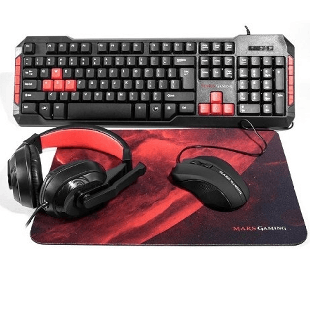 Kit Gamer 4 en 1 Teclado Mouse Auriculares y Mousepad Mars Gaming MRCP1 Combo