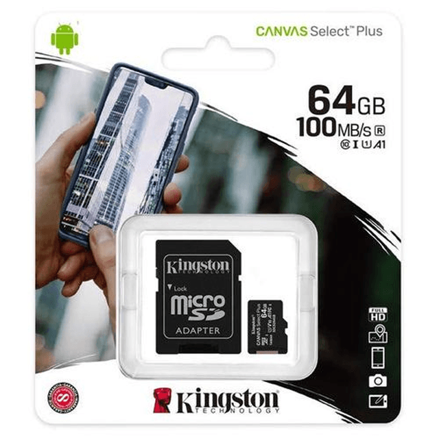 Micro SD Kingston 64GB Canvas Select Plus 100Mb/s Clase 10
