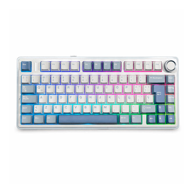 Teclado Aula F75 Wireless Blue White Dark Mecánico 75% Rainbow RGB Switch Reaper Español