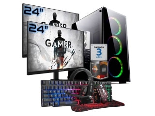 PC Gamer AMD Ryzen 7 5700G RAM 32Gb Ddr4 Ssd Nvme 1Tb 2 Monitores 24" 100Hz Wifi Bt Teclado Mouse Auricular MousePad W11