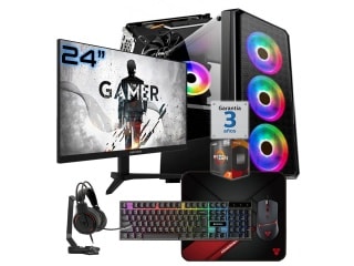 PC Gamer AMD Ryzen 7 5700G (8 Núcleos) - Video RX580 8Gb - RAM 32Gb - Ssd 1Tb - Monitor 24" 100Hz - Wifi/Bt - Accesorios