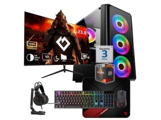 PC Gamer AMD Ryzen 7 5700G RAM 32Gb Ddr4 Ssd Nvme 1Tb Monitor 24" 180Hz Curvo Wifi Bt Teclado Auricular MousePad W11