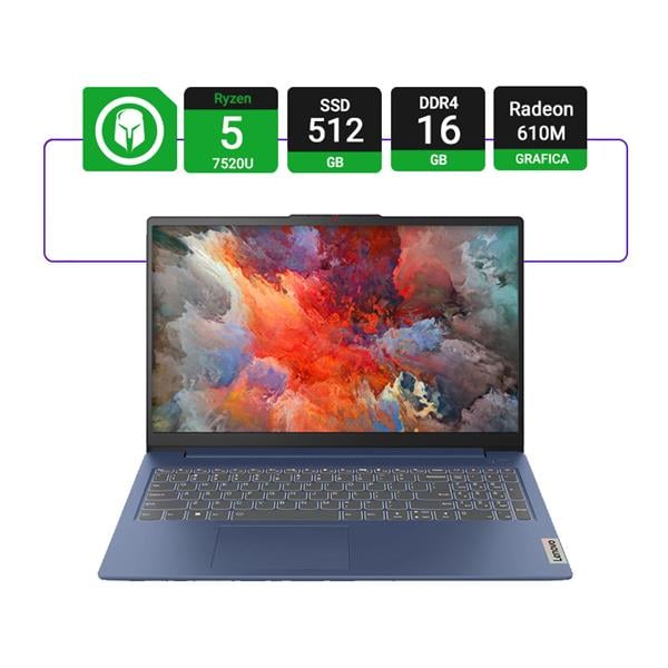 Notebook Lenovo Ideapad Slim 3 15amn8 15.6" Ryzen 5 7520u 16gb Ram 512gb Nvme Fhd - W11 Home