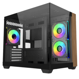Gabinete Cooler Master Elite 481 Wood TG C/Coolers x3 ARGB...