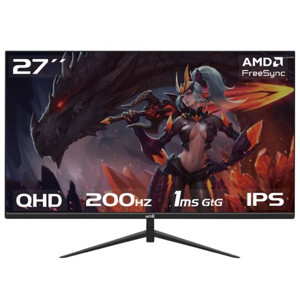MONITOR GAMER 27" RAPTOR HAWK EYE FRAMELESS IPS 200HZ 1MS QHD HDMI DP