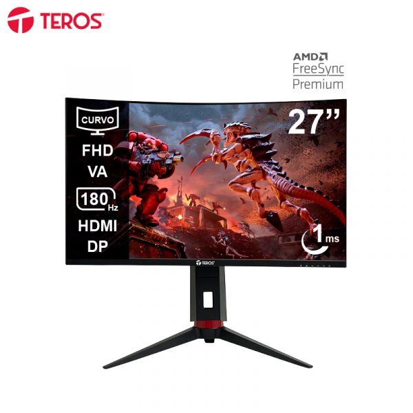 MONITOR GAMER CURVO 27" TEROS TE-2766G VA FHD 180HZ 1MS HDMI DP