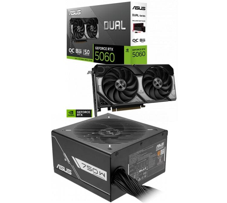 Combo ASUS GeForce DUAL RTX 5060 8GB OC + Fuente ASUS PRIME 750W 80 Plus Bronze