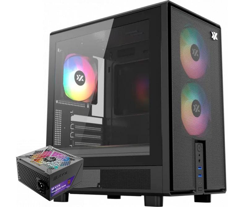 Combo XYZ Gabinete ATOM Black 3x Fans ARGB Mesh USB-C + Fuente 750W 80 Plus Bronze ARGB Phantom