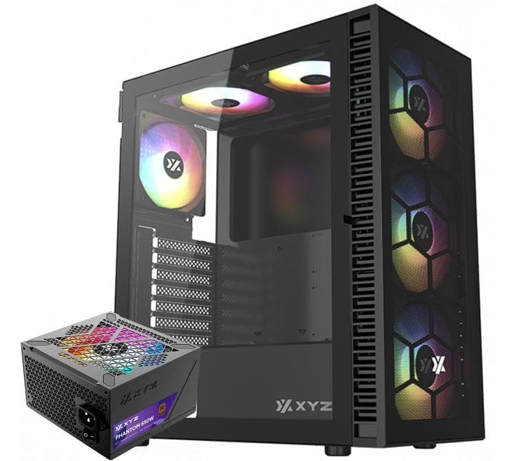 Combo XYZ Gabinete Airone 100 Mesh 6x Fans ARGB + Fuente 650W 80 Plus Bronze ARGB Phantom