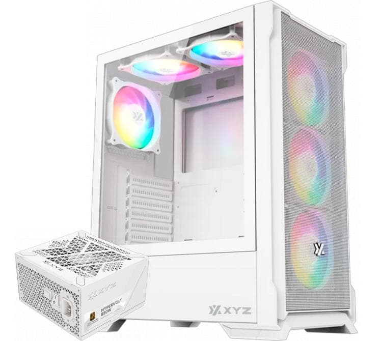 Combo XYZ White Edition Gabinete Airone 300-X ARGB Mesh 6x120mm + Fuente XYZ 850W 80 Plus Gold Full Modular HYPERVOLT