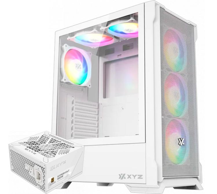 Combo XYZ White Edition Gabinete Airone 300-X ARGB Mesh 6x120mm + Fuente XYZ 850W 80 Plus Gold Full Modular HYPERVOLT