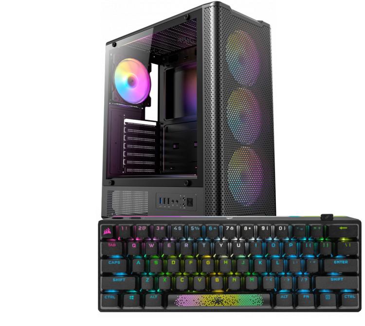 Gabinete Antec VX310 ARGB Black 4x120mm Vidrio Templado + Teclado Mecanico Corsair K70 PRO MINI SlipStream Wireless