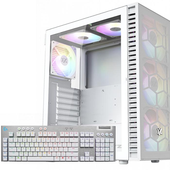 Gabinete XYZ Airone 100 Mesh White 3x140mm + 3x120mm ARGB Fans Vidrio Templado + Teclado Mecanico Logitech G815 White US