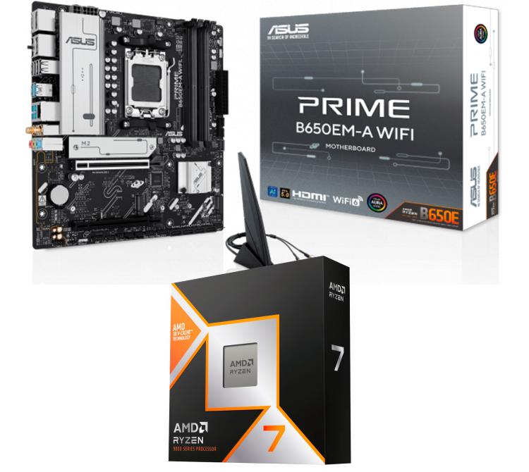 Kit Mother ASUS B650EM-A WIFI AM5 + Procesador AMD Ryzen 7 9800X3D 5.2GHz Turbo AM5 - No Incluye Cooler