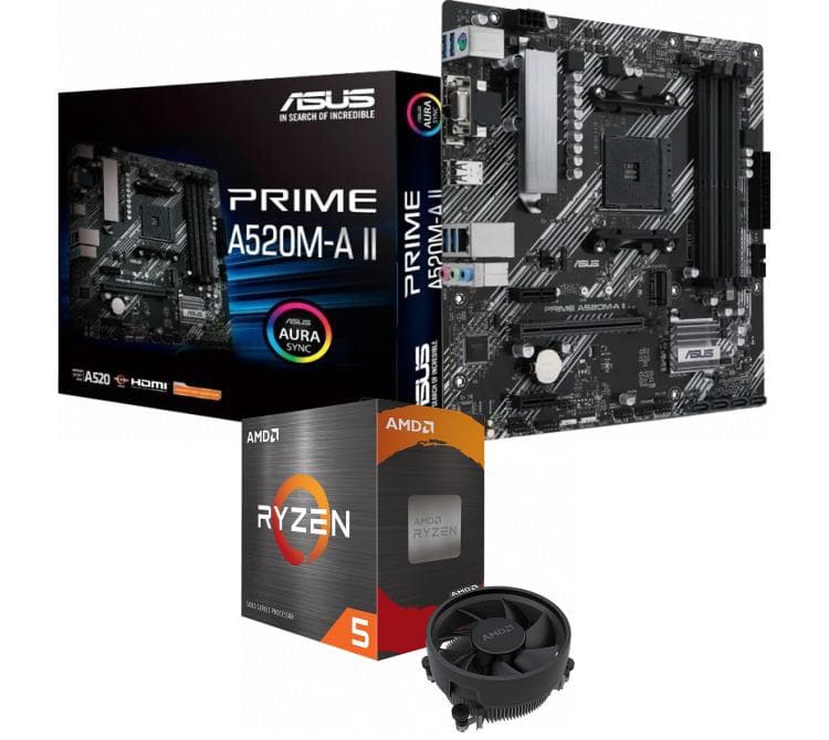 Kit Mother ASUS PRIME A520M-A II + Procesador AMD Ryzen 5 5500 4.2GHz Turbo AM4 + Wraith Stealth Cooler
