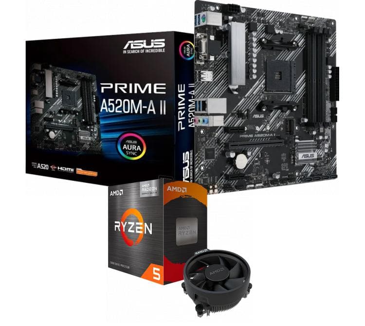 Kit Mother ASUS PRIME A520M-A II + Procesador AMD Ryzen 5 5600GT 4.6GHz Turbo AM4 + Wraith Stealth Cooler