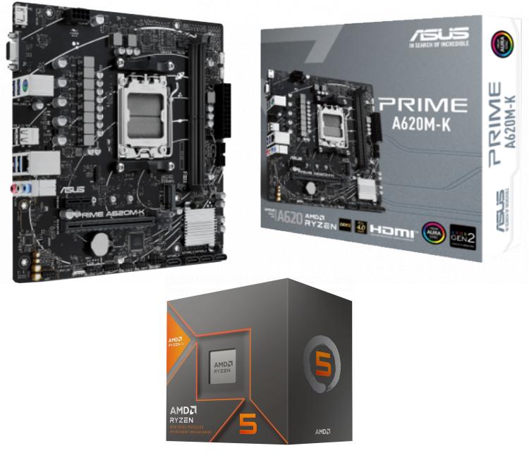 Kit Mother ASUS PRIME A620M-K + Procesador AMD Ryzen 5 8600G 5.0GHz Turbo AM5 + Wraith Stealth Cooler