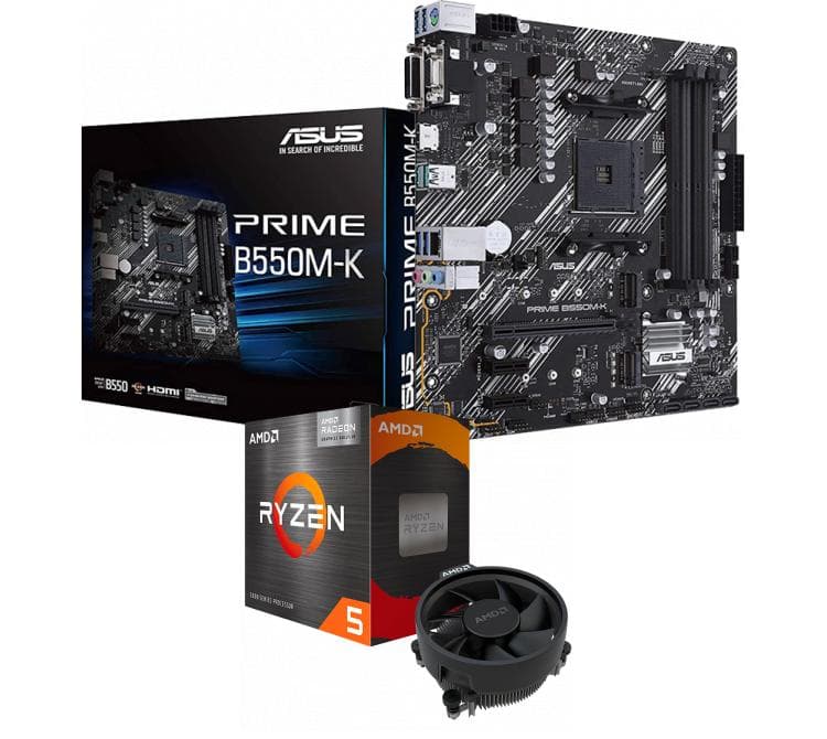 Kit Mother ASUS PRIME B550M-K + Procesador AMD Ryzen 5 5600GT 4.6GHz Turbo AM4 + Wraith Stealth Cooler