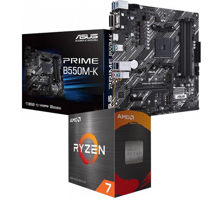 Kit Mother ASUS PRIME B550M-K + Procesador AMD Ryzen 7 5700X 4.6GHz Turbo AM4 Tray - No Incluye Cooler