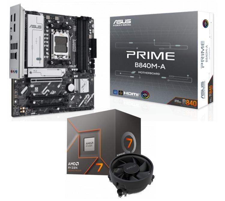 Kit Mother ASUS PRIME B840M-A + Procesador AMD Ryzen 7 8700F 5.0GHz Turbo AM5 + Wraith Stealth Cooler