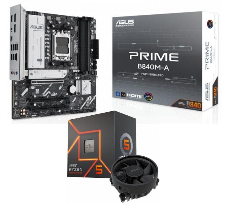 Kit Mother ASUS PRIME B840M-A + Procesador AMD Ryzen 5 7600 5.1GHz Turbo AM5 + Wraith Stealth Cooler