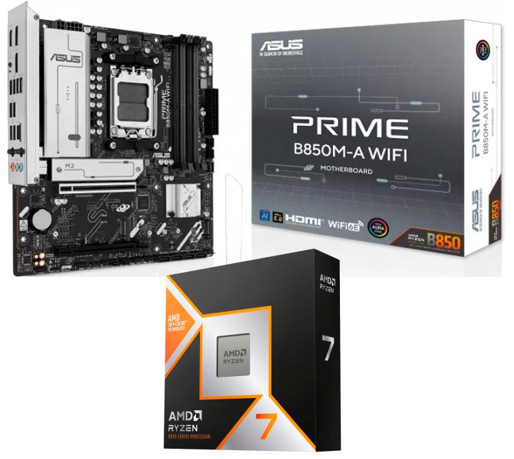 Kit Mother ASUS PRIME B850M-A WIFI + Procesador AMD Ryzen 7 9800X3D 5.2GHz Turbo AM5 - No Incluye Cooler